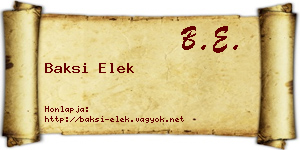 Baksi Elek névjegykártya